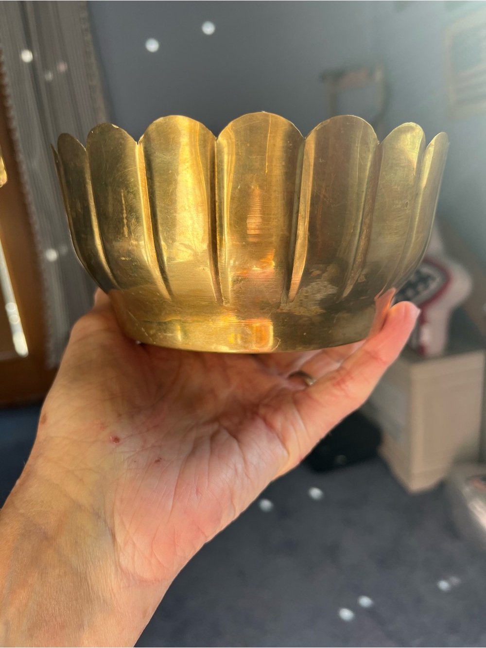 Vintage solid Brass Scalloped Bowl -